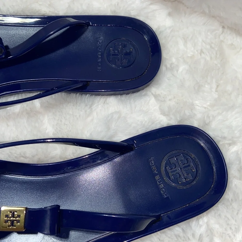 TORY BURCH Michaela Bow Blue Jelly Flip Flops Sz 8